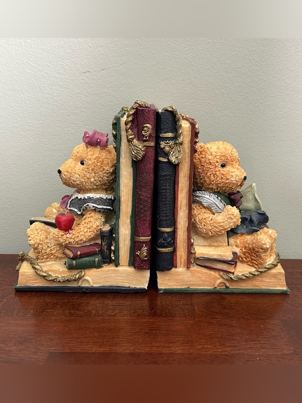 Vintage Teddy Bear Resin Bookends Cottagecore Grandmacore Library Teacher Set